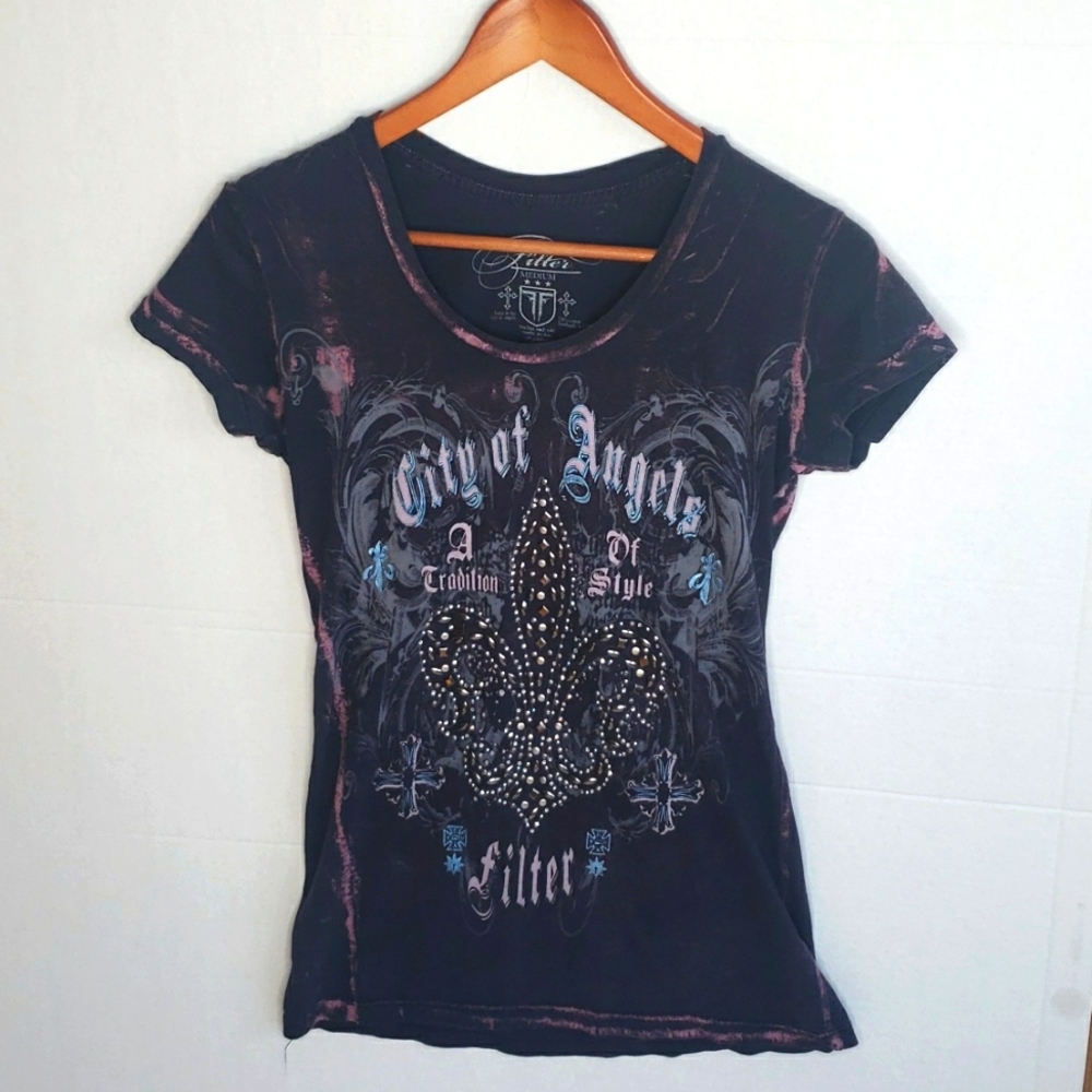 Filter Studded Ladies T-shirt- medium, grey, pink, light blue, lavender